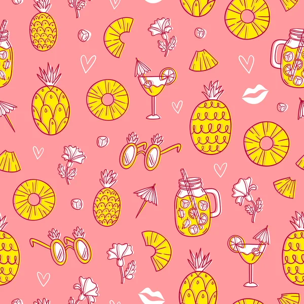 Pineapple mood pattern on pink background — Stock Vector