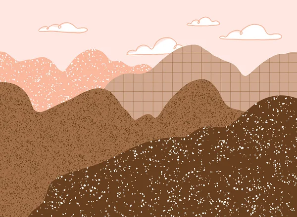 抽象ピンクと茶色の山のシルエットと雲 ベクトル風景イラスト — ストックベクタ
