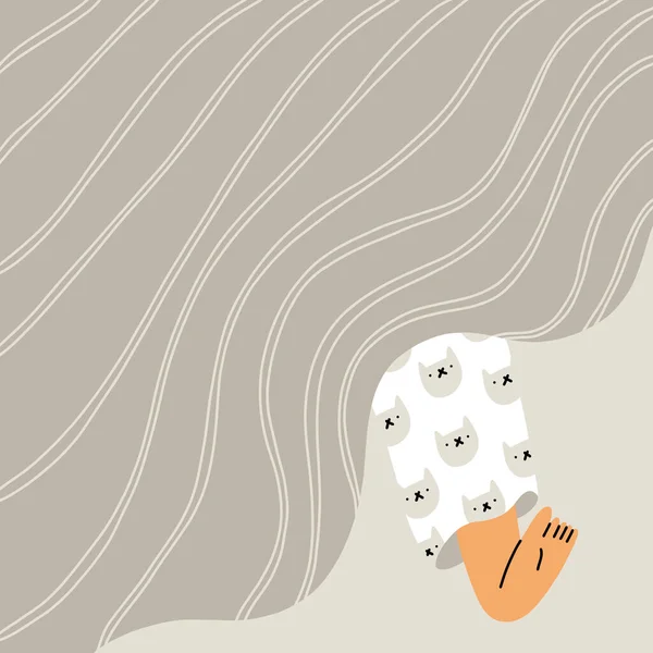 怠け者のベッドで夢を見て 毛布の下のパジャマで足 漫画のベクトルイラスト — ストックベクタ