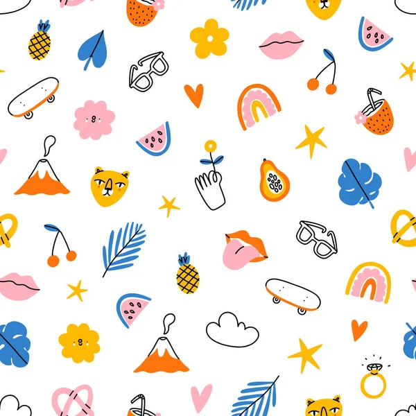 Funky Und Tropischen Sommer Bunte Hipster Clip Art Vektor Nahtlose — Stockvektor