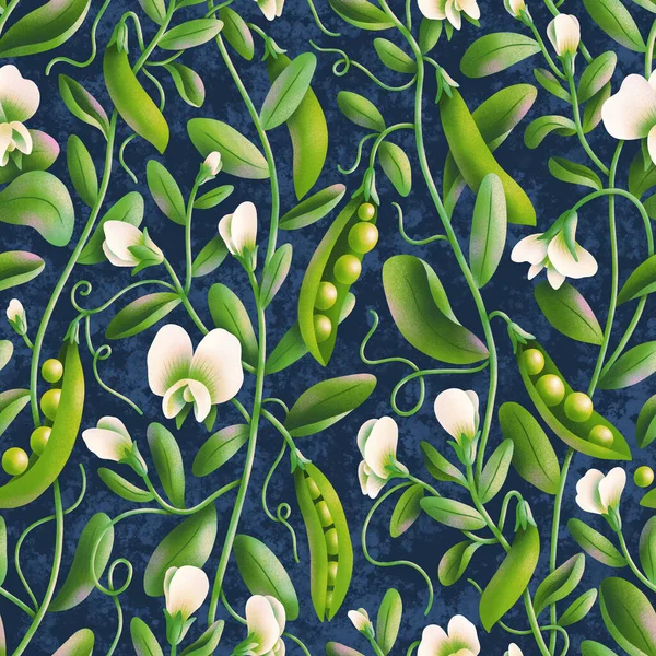 Farm Fresh Garden Peas Green Juicy Beautiful Seamless Pattern Dark — Stock Photo, Image