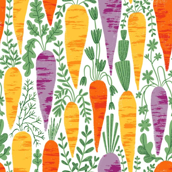 Abstrakcyjne Kolorowe Marchewki Moim Ogrodzie Ilustracja Zbiorów Organicznych Bezszwowy Wzór — Zdjęcie stockowe