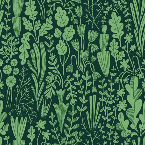 Fresh Garden Greens Abstract Hand Drawn Shapes Seamless Pattern Illustration — Stock Photo, Image