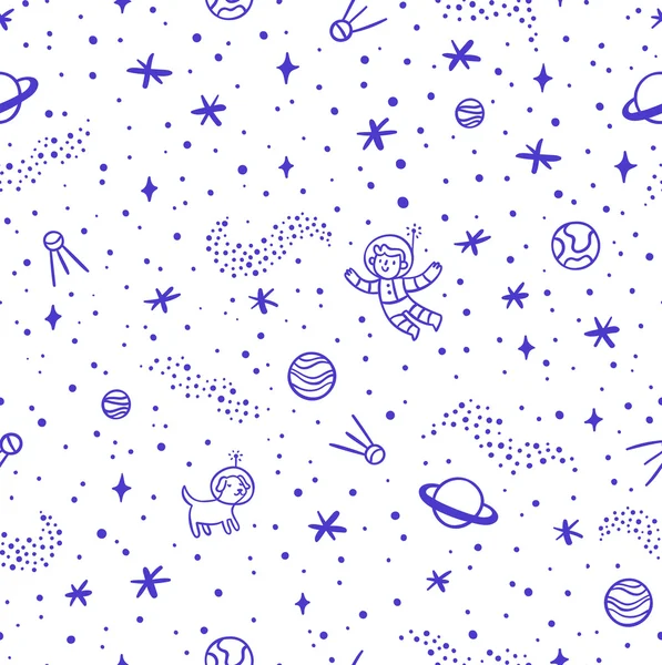 Space doodle repeat pattern — Stock Vector