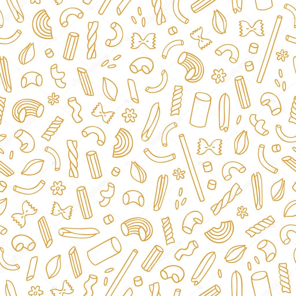 All types of outlined pasta seamless pattern