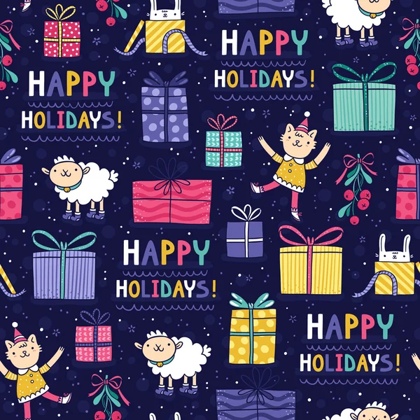 Happy holidays fun seamless pattern — Stock Vector