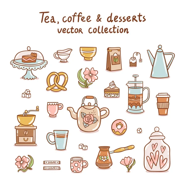 Thee, koffie en desserts collectie — Stockvector