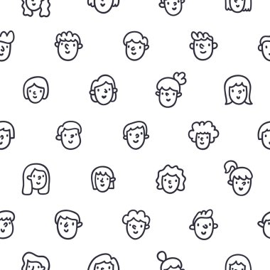 Yüzleri seamless modeli erkek ve kız doodle