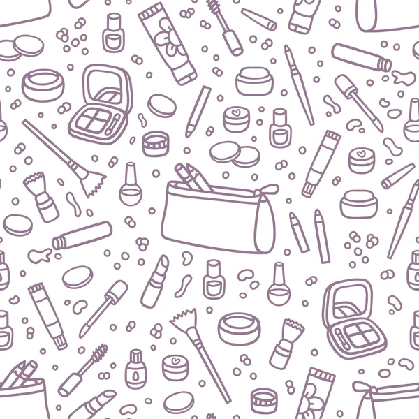 Cosmétiques décoratifs esquissés motif sans couture — Image vectorielle