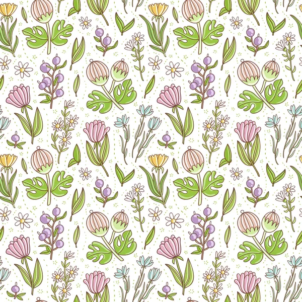 野生の花のカラフルなシームレス パターン背景 — ストックベクタ
