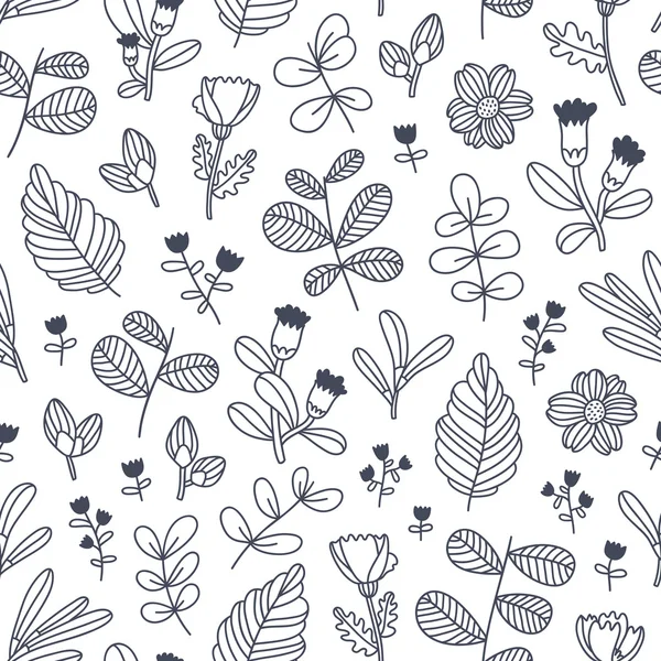 Motif floral décoratif sans couture noir et blanc — Image vectorielle