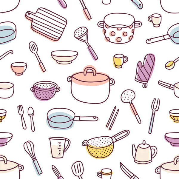 Utensilios de cocina y utensilios de cocina patrón sin costuras Gráficos vectoriales