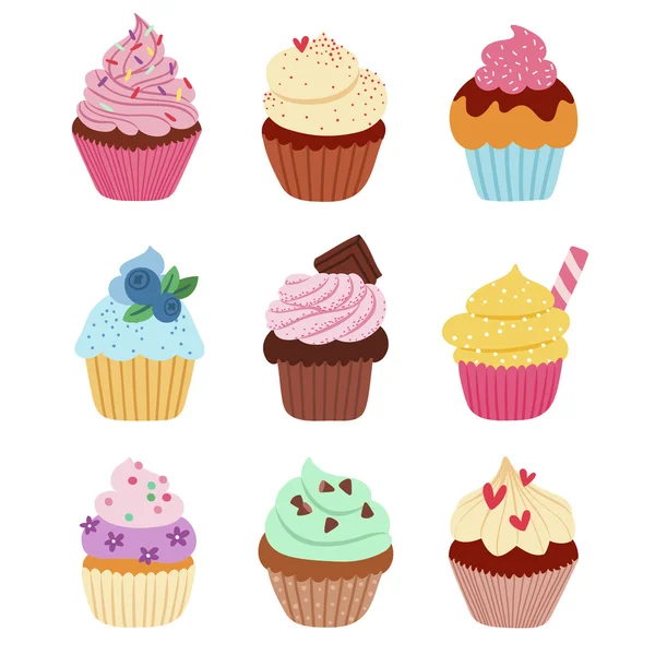 Conjunto de cupcakes — Vetor de Stock