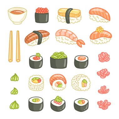 Sushi and rolls vector illustrations collection clipart
