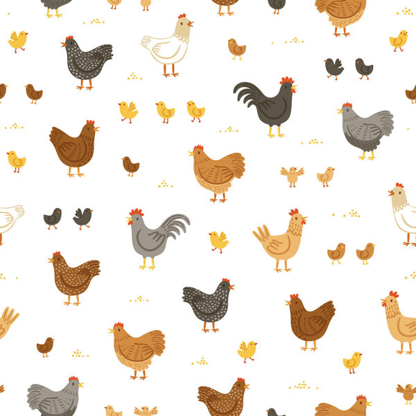 Chickens and chicks seamless pattern
