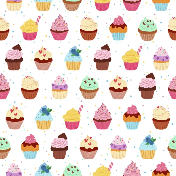 Gostoso cupcakes sem costura padrão — Vetor de Stock