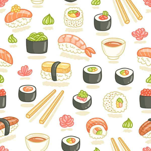 Sushi e rolos sem costura padrão — Vetor de Stock
