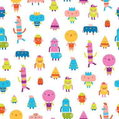 Soyut karakter vektör Dikişsiz desen beyaz arka plan üzerinde