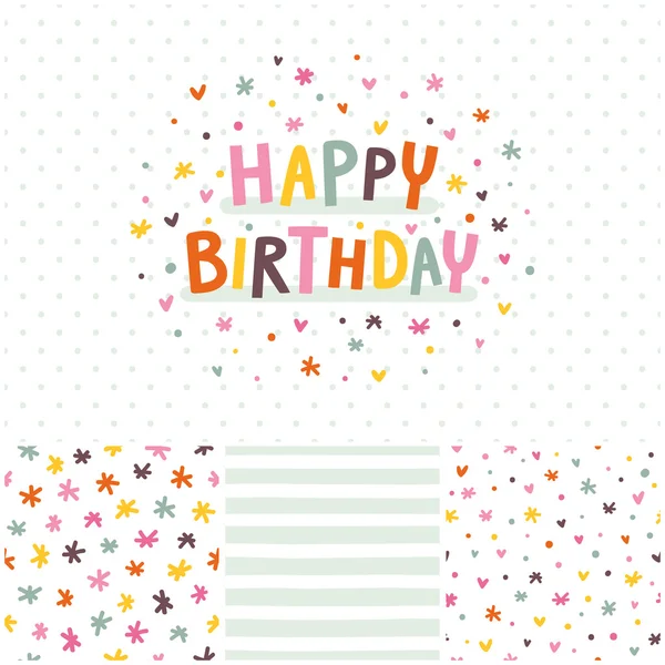 Birthday card and seamless patterns set — Stock Vector