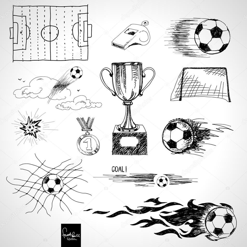 Set of sketch football elements