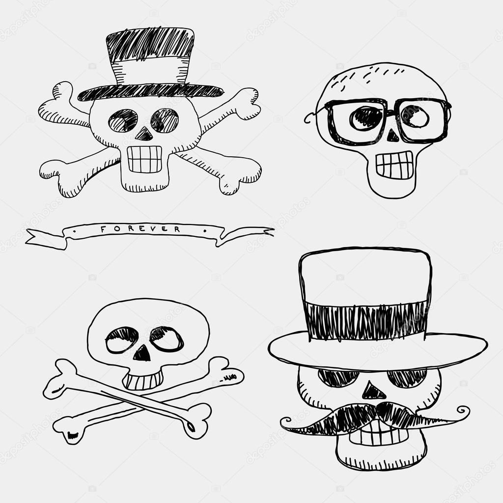Skulls in the hat with mustache and glasses