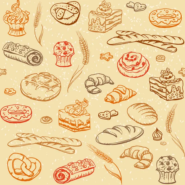 Bakery sketch seamless background — Stock Vector