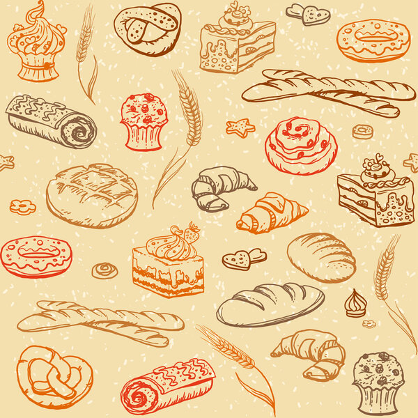 Пекарня эскиз бесшовный фон
