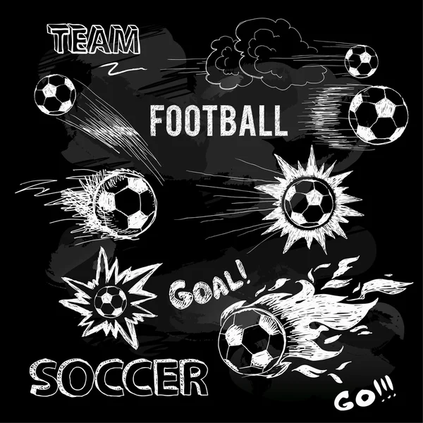 Bosquejo de tiza de pelota de fútbol y elementos — Archivo Imágenes Vectoriales