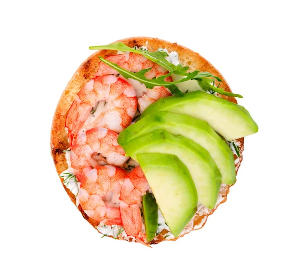 Small sandwich with avocado and shrimp isolated on white backgro — Stock Photo, Image