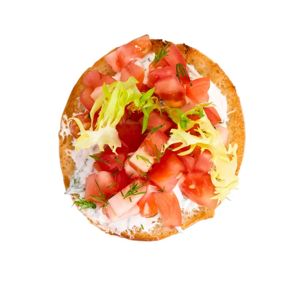 Bruschetta com tomates frescos e alface — Fotografia de Stock