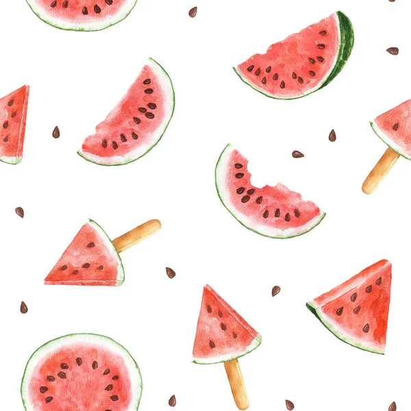 Naadloos Patroon Met Aquarel Watermeloen Geïsoleerd Witte Achtergrond Met Hand — Stockfoto