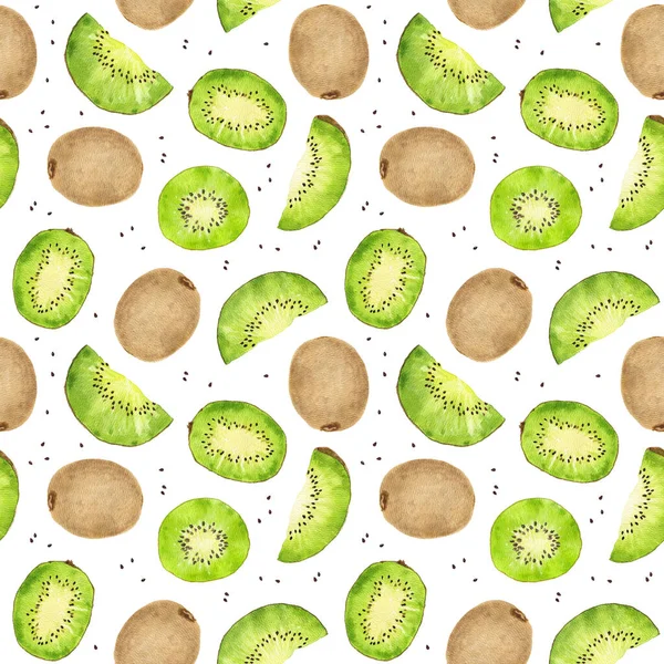 Akvarell Sömlös Mönster Med Kiwi Frukt Isolerad Vit Bakgrund Handritad — Stockfoto