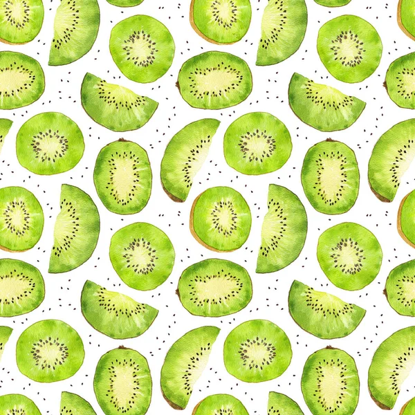 Aquarelle Motif Sans Couture Avec Kiwi Fruits Isolés Sur Fond — Photo