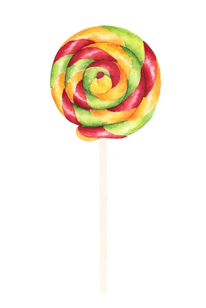 Watercolor Colorful Lollipop Isolated White Background Hand Drawn Watercolor Illustration — Stock Photo, Image