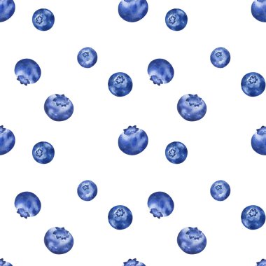 Beyaz arka planda izole edilmiş suluboya yaban mersini desenleri. El çizimi suluboya çizimi.