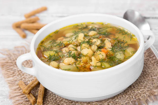 Soup with beans with dill — Stock Photo, Image