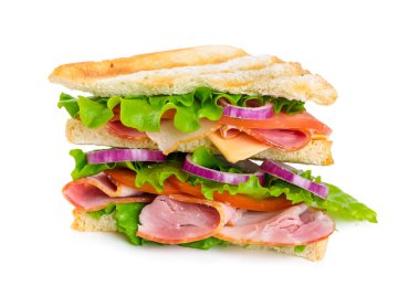 Jambon, peynir, domates ve soğan ile sandviç  