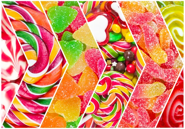 Collage aus verschiedenen bunten Süßigkeiten — Stockfoto