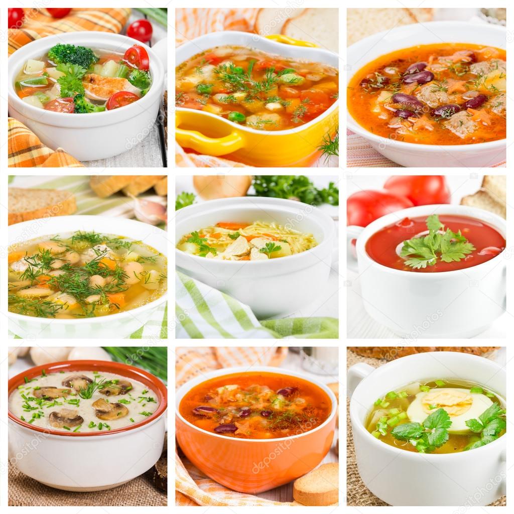 Collage of different soups  