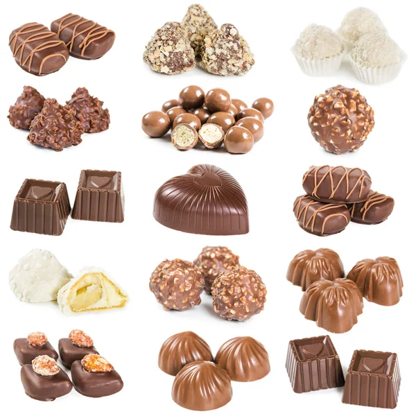 白い背景に分離されたチョコレート菓子のセット — ストック写真