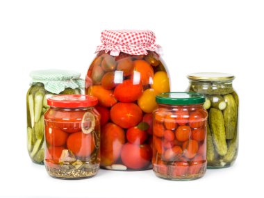 Pickled tomatoes and cucumbers clipart
