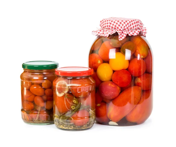 Three jars of pickled tomatoes — Stock Photo, Image