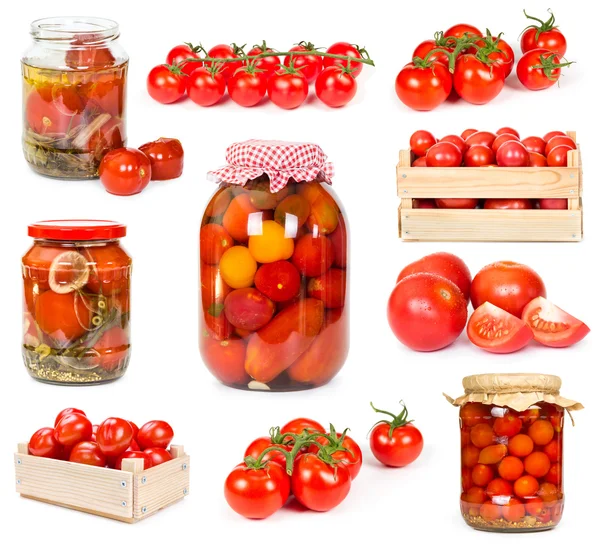 Conjunto de tomates frescos e enlatados — Fotografia de Stock