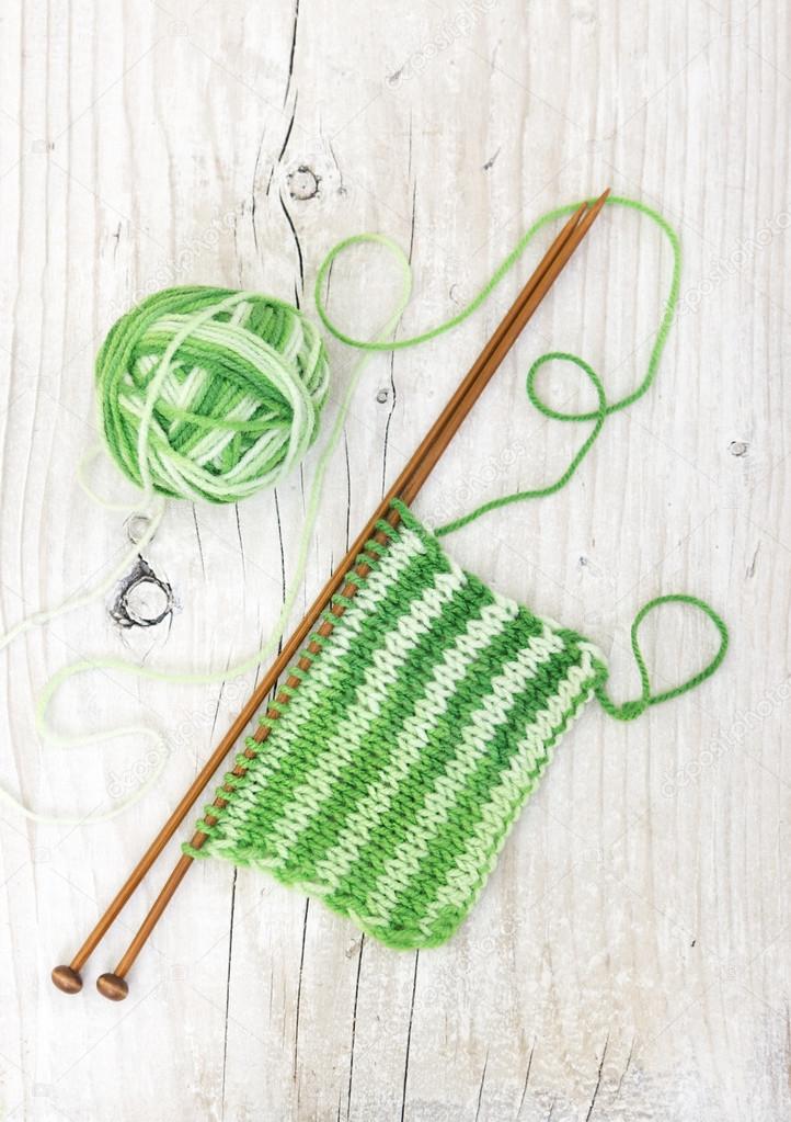 Knitting pattern on wooden needles