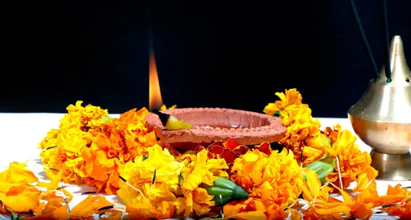 Diwali Diya Oil Lamp Beautifully Decorated Festive Occasion Deepavali Deepawali — Stock Photo, Image