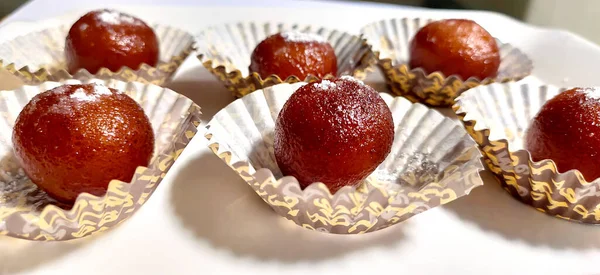 Egy Indiai Édes Gulab Jamun Egy Syrupy Desszert Népszerű Indiában — Stock Fotó