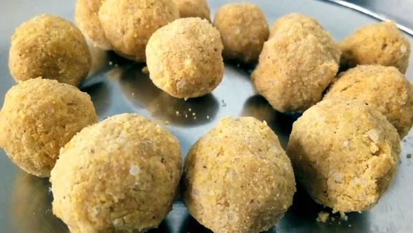 Une Savoureuse Gourmandise Laddoo Besan Base Farine Gramme Rôtie Ghee — Photo