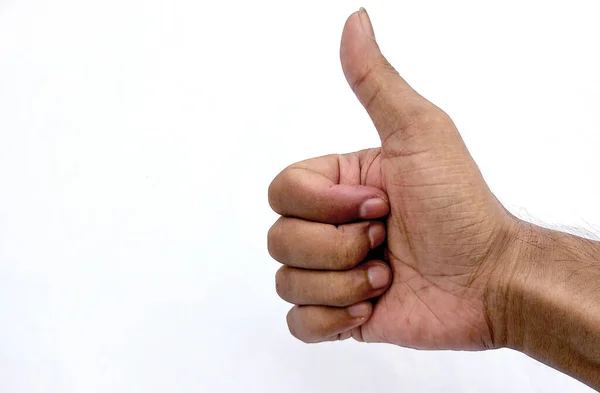 Closeup Male Hand Showing Thumbs Sign White Background — Stock Photo, Image