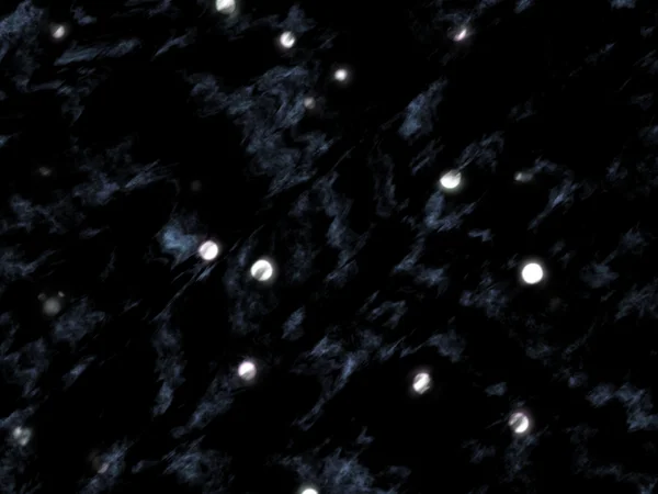 Verstreute planetenförmige Objekte an einem wolkenverhangenen schwarzen Himmel — Stockfoto