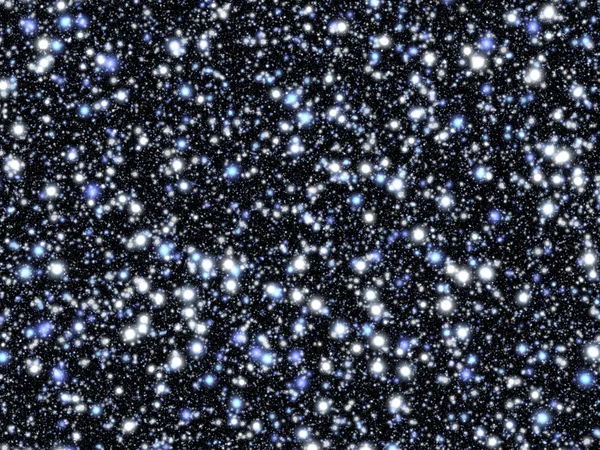 Blauwwitte sterren van verschillende grootte en helderheid, in een zwarte ruimte. — Stockfoto